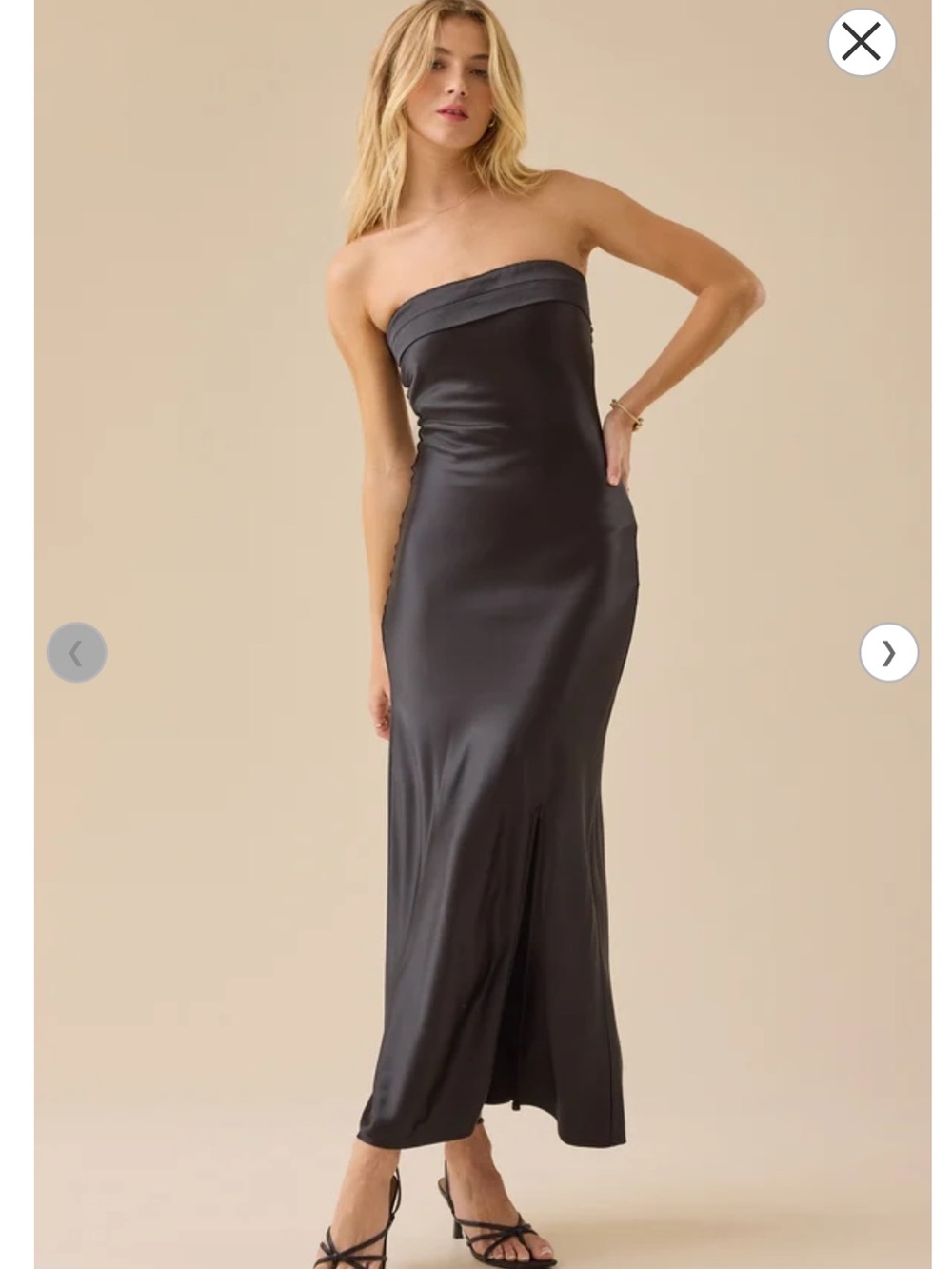 Altar'd State Black Satin Strapless Slip Gown